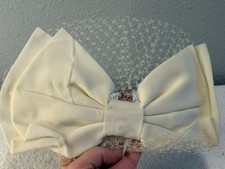 Vintage White Birdcage Net Veil Bridal Hat with Large Bow