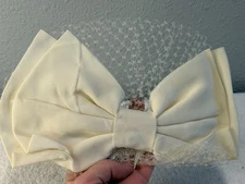 Vintage White Birdcage Net Veil Bridal Hat with Large Bow
