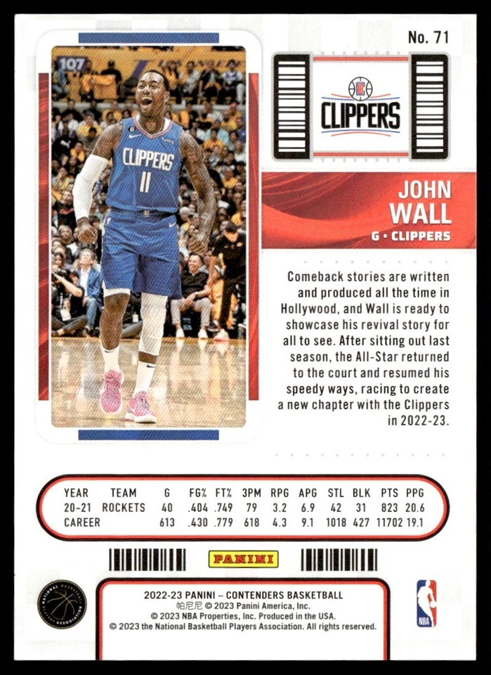 2022-23 Panini Contenders Semifinals Ticket John Wall 40/99 #71 - Image 2 of 2