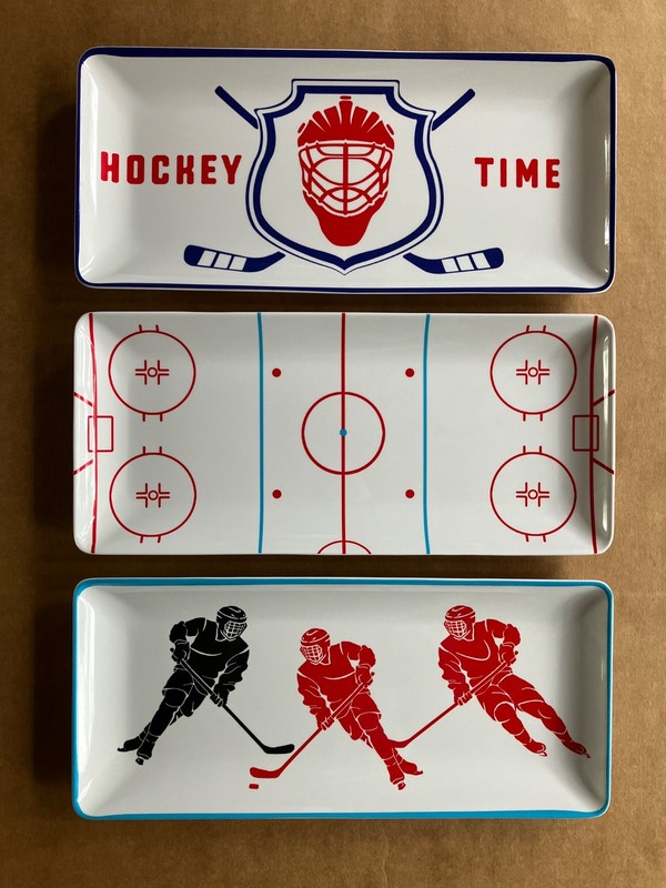 Hockey Rectangle Platter Set of (3) - First Design Global, Inc., 14.4"x 6.5"