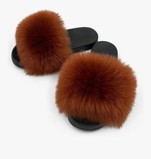 Women's Furry Slides Plush Flip Flop Sandals Color Brown Size 7.5