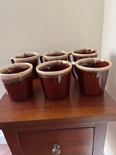 McCoy Brown Drip Handled Coffee Cups Mugs - Set of 6 - Made in USA