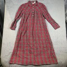 L.L Bean Red Scotch Plaid Cotton Nightgown Sleep Dress Cottagecore Medium #1200