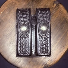 Dutyman 9mm Magazine Pouch Carrier Holster 8521 Basket Weave Leather Chrome Snap