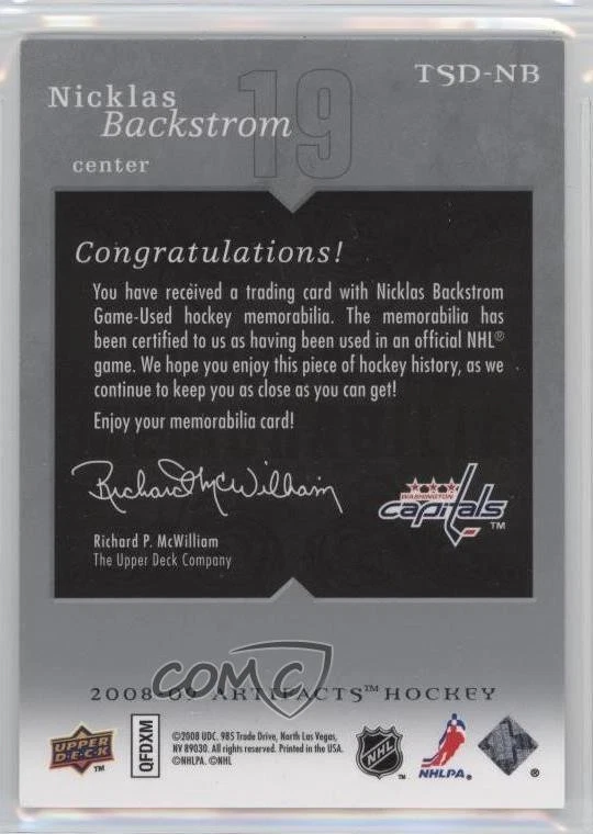 2008 Upper Deck Artifacts Treasured Swatches Dual Silver /100 Nicklas Backstrom - Image 2 of 2