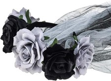 Day of the Dead Headpiece Rose Floral Crown Veil Halloween Costume Mexican Flowe