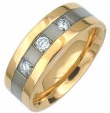 TITANIUM Fancy RING with Gold Plated Accents  Cubic Zirconia Stones, size 11