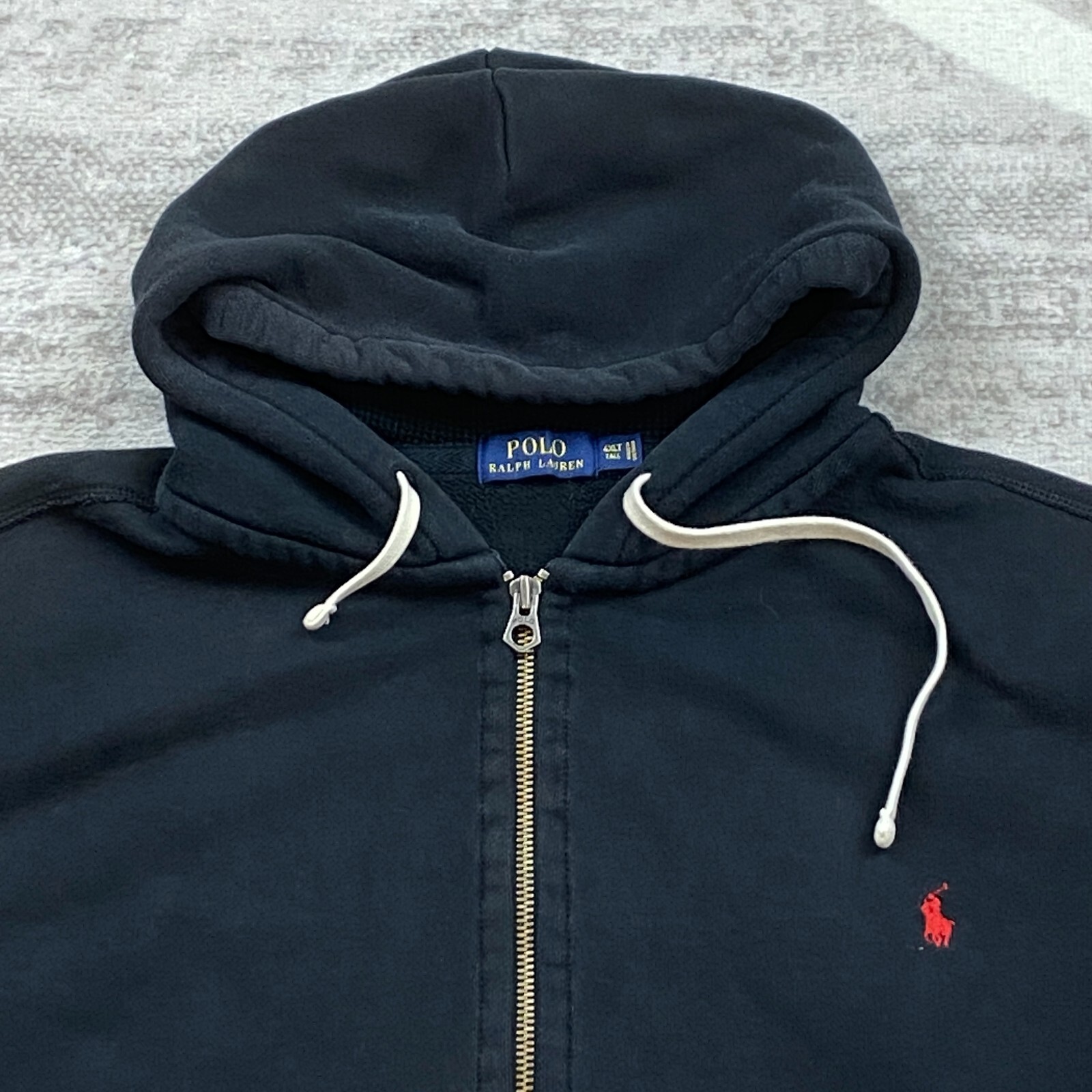 Polo Ralph Lauren felpa con cappuccio zip intera 4XLT 4XL XXXXL 4X alta nera tessuto pony rugby