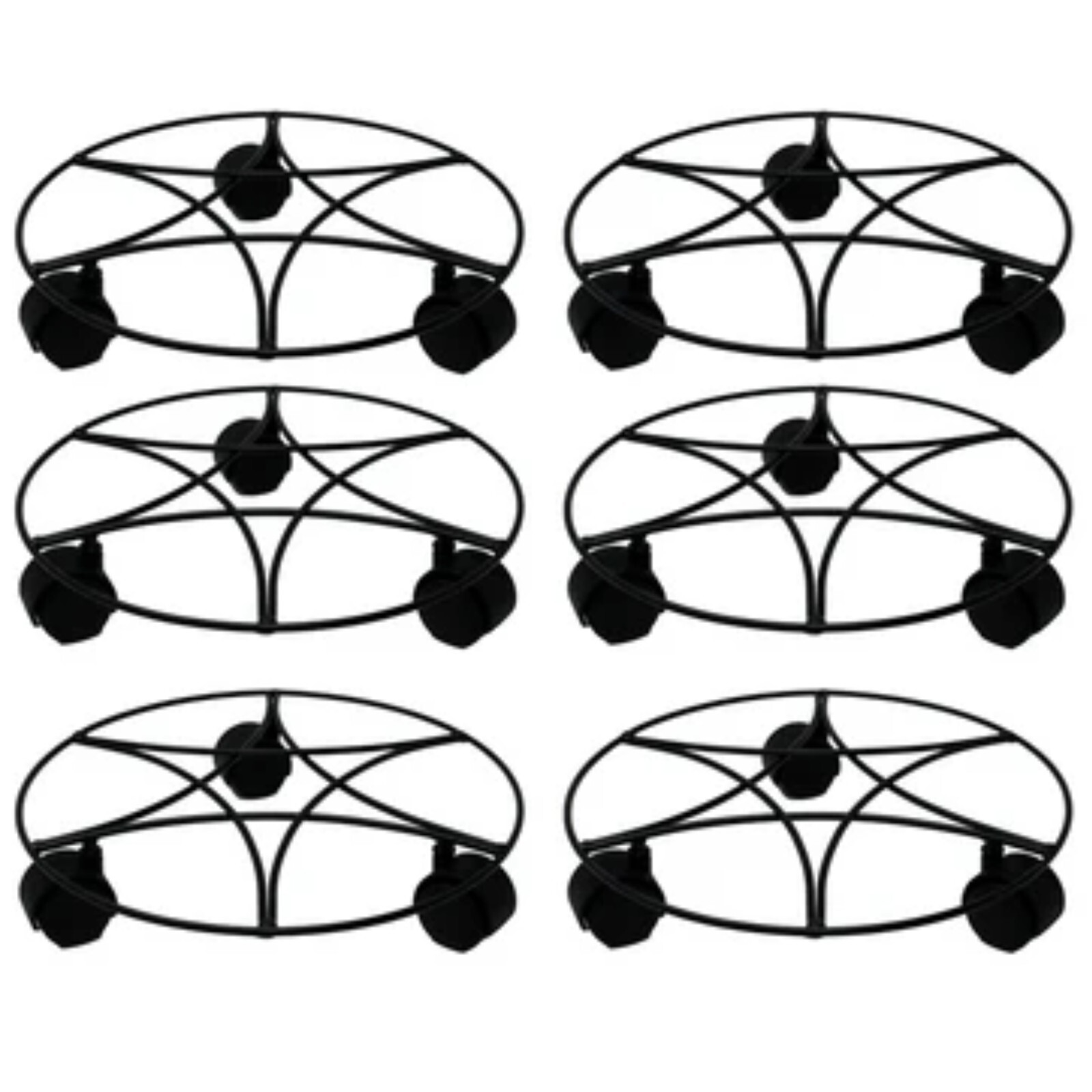 6Pc Plant Pot Planter Caddy Stand Mover Metal Black Wheels Trolley Wheelie Mover