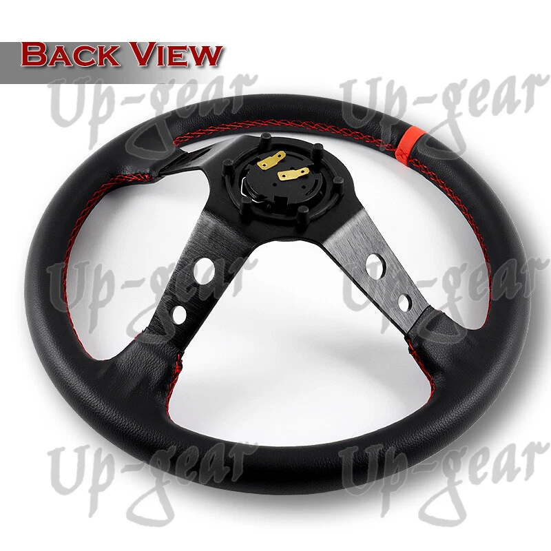 Volante Universal 350mm Plato Profundo Rojo Cosido Negro PVC Cuero 6 Agujeros Foto 3 de 4