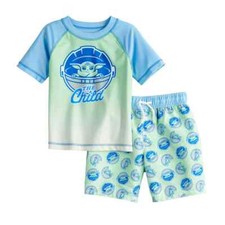 Boys   46 Star Wars The Mandalorian The Child Rash Guard Top/Swim Trunks Set 4T