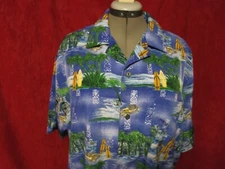 Vintage Ocean Current Men's L Short Sleeve Shirt Hawaiian Surf Board Tiki Car