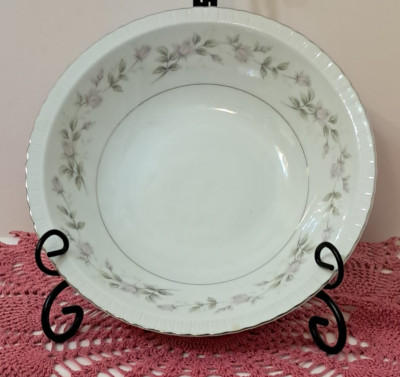 YORK BY EMPRESS (JAPAN) 609 PINK ROSES GRAY LEAVES SCALLOP SERVING BOWL 9 1/4''