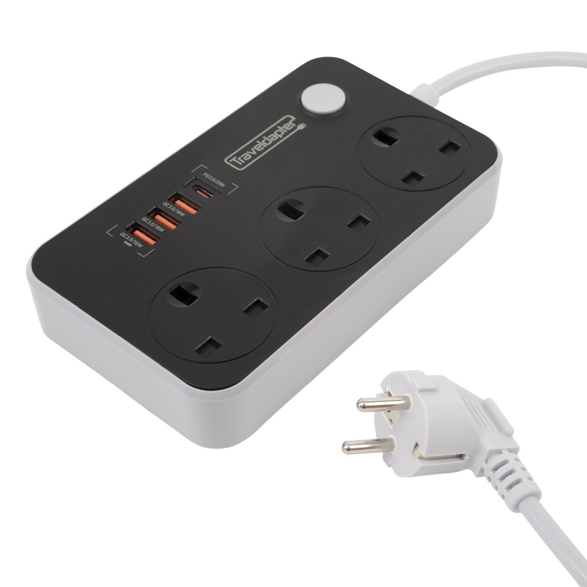 Travel Adapter UK Gran Canaria USB USBC Sockets 2m Extension - Main Image