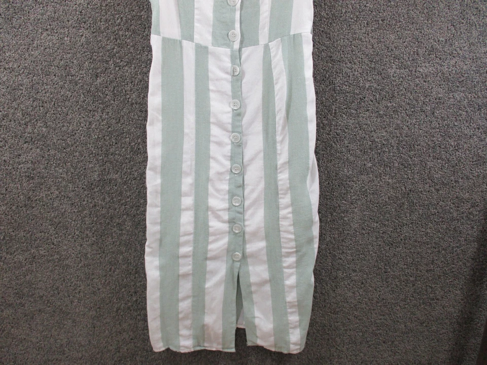 Vestido Vaina Lino Lux 8 Sin Mangas Rayas Botón Frontal Algodón Largo Foto 3 de 4