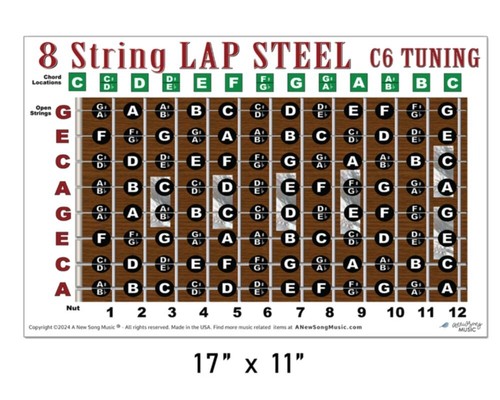 8 String Lap Steel Guitar Chart Poster C6 Tuning Altern Fretboard Notes - Picture 5 of 7