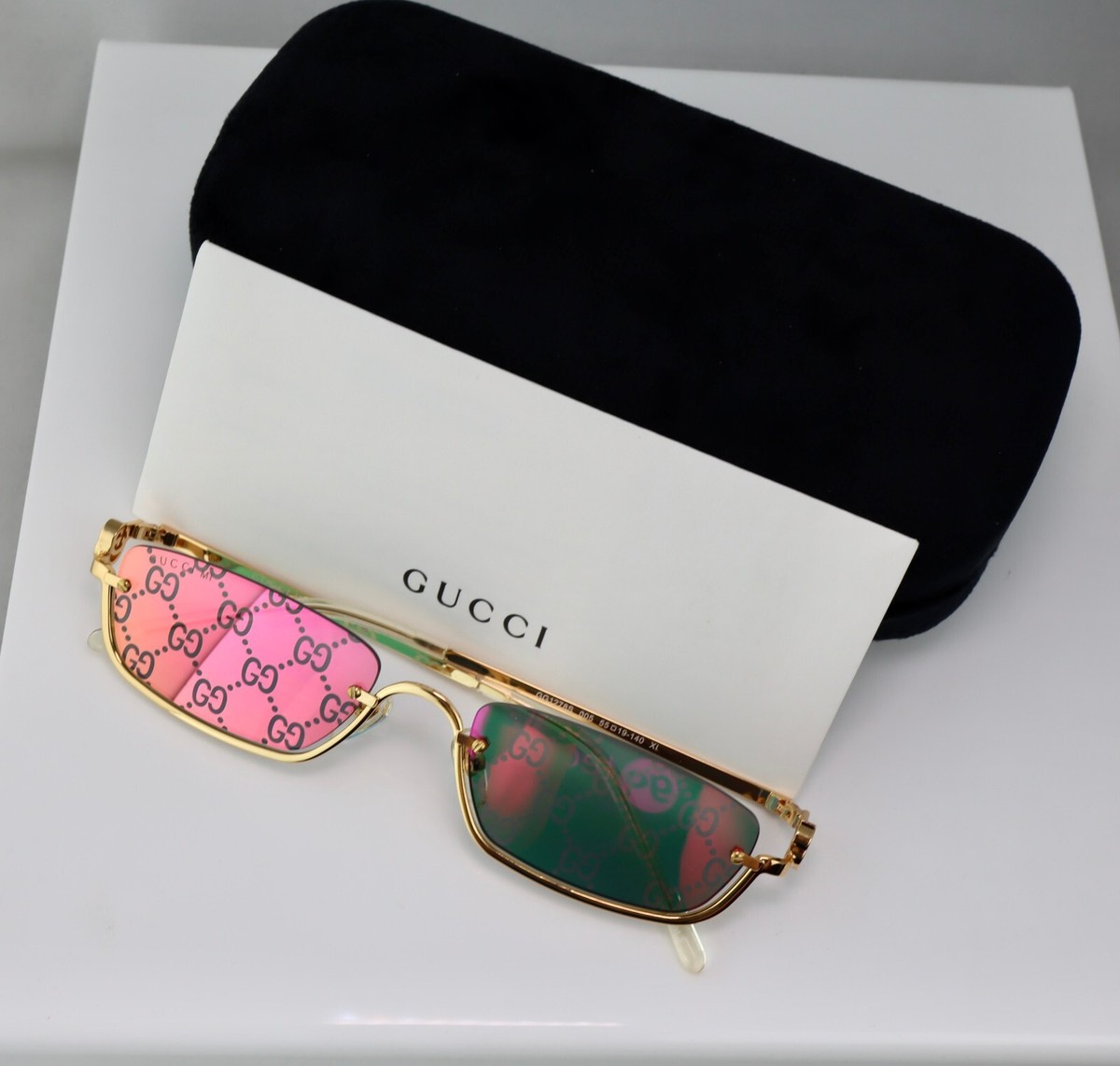 Gucci GG1278S 005 55mm Rectangle Sunglasses with Pink Mirror Lens