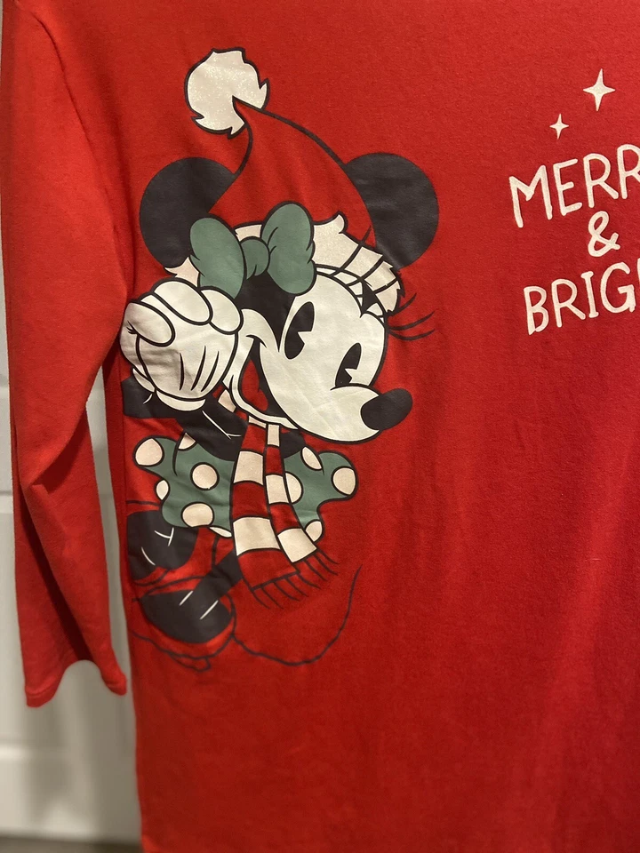 Disney girls nightgown medium 7/8 red minnie mouse long sleeve merry & bright - Image 2 of 4