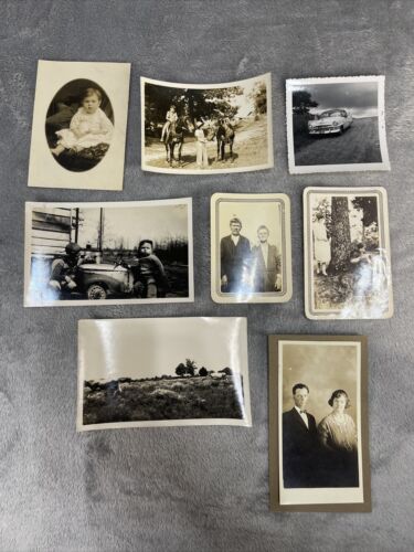 7 Antique & 1 Vintage Photo Original Life Family Animal Car Kids Playing