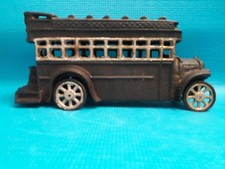 Vintage Heavy Large Black Toy Cast Iron Metal Double Decker Passenger Bus 11"