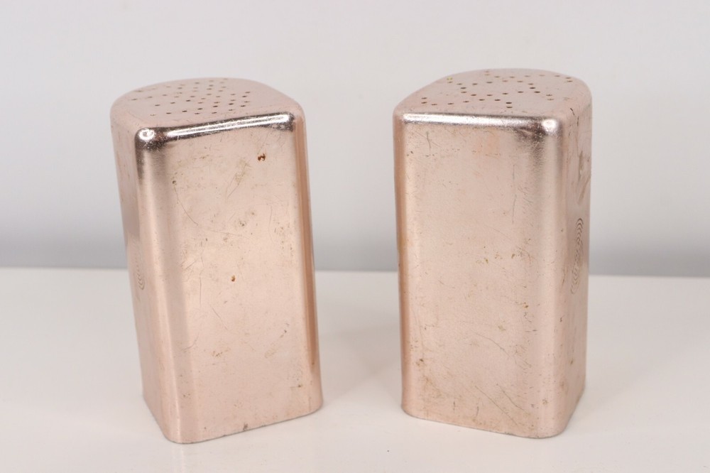 Vintage 60s Mid Century Modern MCM Aluminum Salt Pepper Shaker Set - Thumbnail 2