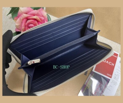 COACH F6656 Long zip wallet Signature White & Blue flowers