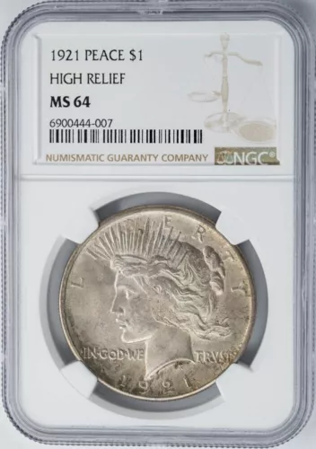 1921 Peace Silver Dollar $ High Relief MS64 NGC 949779-5