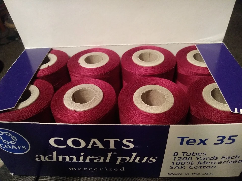 Coats Admiral Plus Tex 35, Burgundy, Mercerized, SAK Cotton, 8 tubes - Image 3 of 4