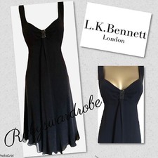 L K Bennett Silk Chiffon Black Party Occasion Cocktail Evening Dress UK 10