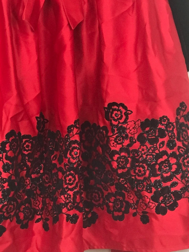 Rare Edition Girl 12 Party Dress Black Velvet Red Skirt Embellished Rhinestones - Image 2 of 4