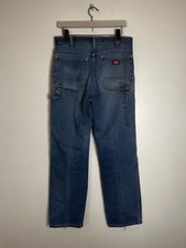 Vintage Men's Distressed Dickies Blue Wash Denim Carpenter Jeans Pants 34x32