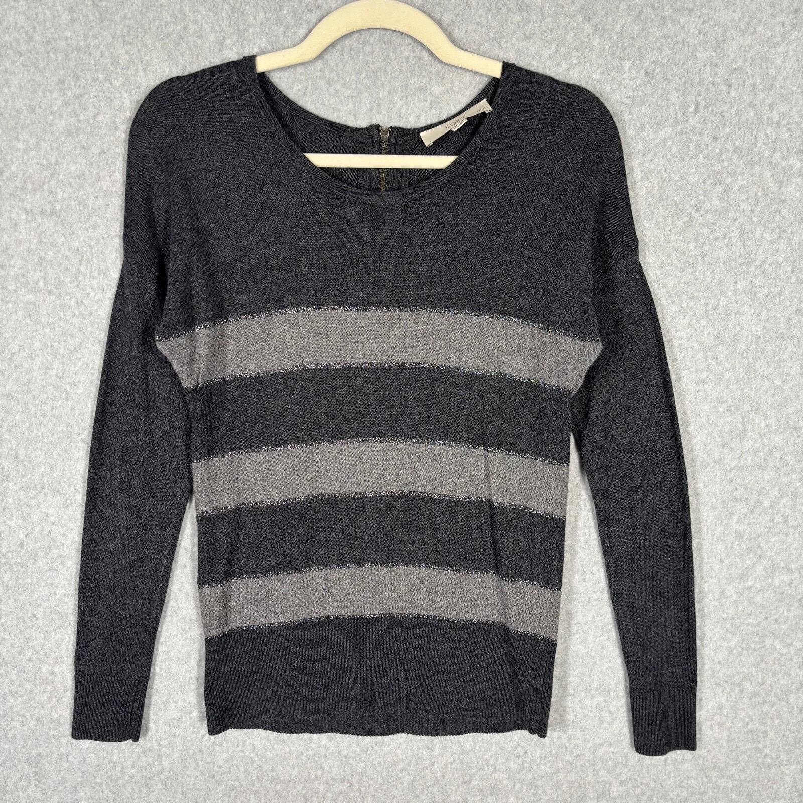 Loft Womens XS Charcoal Sparkle Striped Thin Petite Career Sweater