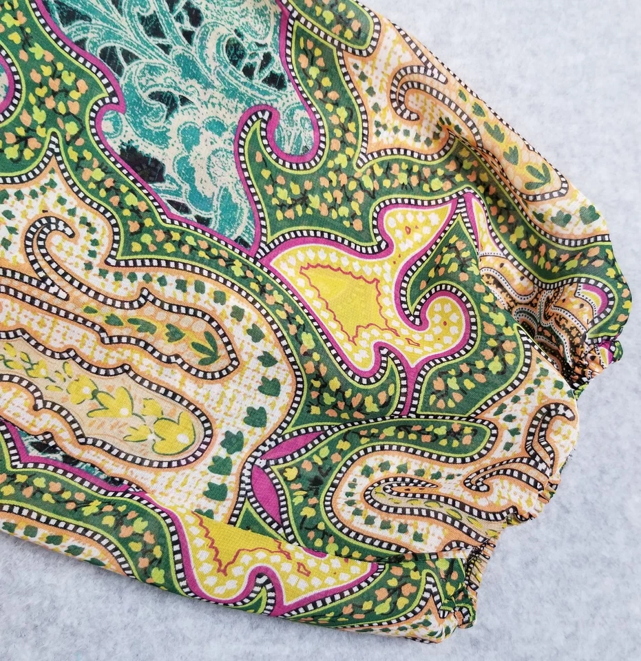 NUEVAS DIRECCIONES Top Mujer Pequeño S Floral Damasco Boho Artístico Primavera Manga 3/4 Transparente Foto 4 de 4