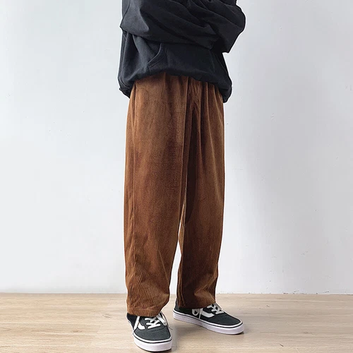 Pantalones sueltos informales de pana suave de bolsillo para hombre cintura elástica pierna recta - Imagen 6 de 12