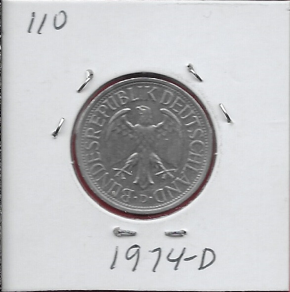 GERMANY FEDERAL REP 1 DEUTSCHE MARK 1974-D GERMAN EAGLE,MINT MARK
