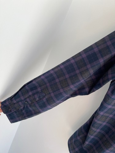 John Lewis Shirt Check Purple Navy Grey Cotton Slim Fit Men's XL - BNWT £49 - Picture 7 of 9