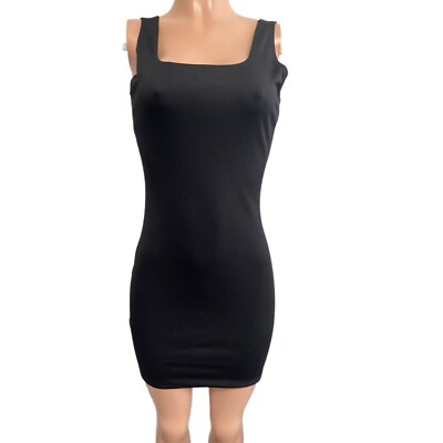 Black Square Neck Mini Dress active USA Nwts M stretchy Bodycon party dress  goth | eBay