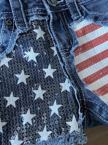 Justice Girl's Denim Jean Shorts Stars & Stripes Size 10 USA Flag Forth Of July - Picture 4 of 4