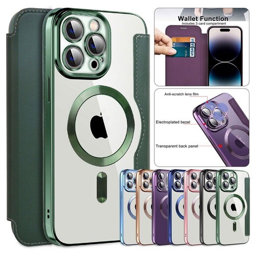 Luxury Wireless Charge Grid Leather Card Cover Case For 16 15 14 13 12 Pro Max - Picture 3 of 40