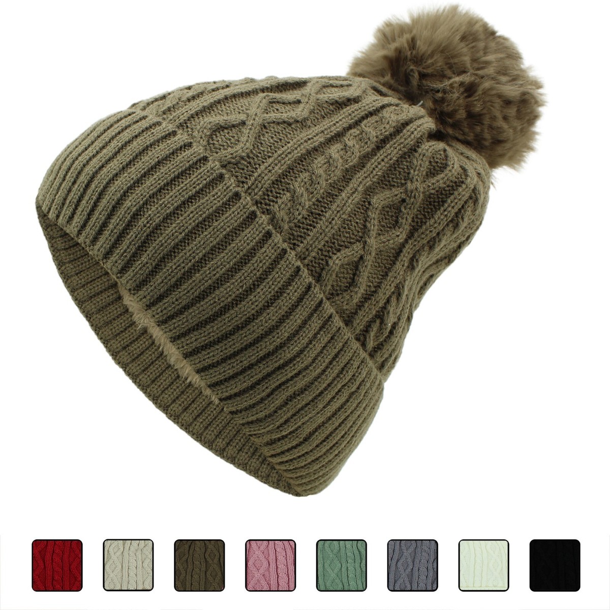 Women Pom Pom Beanies Hat, Winter Hats for Women Cold Weather Warm