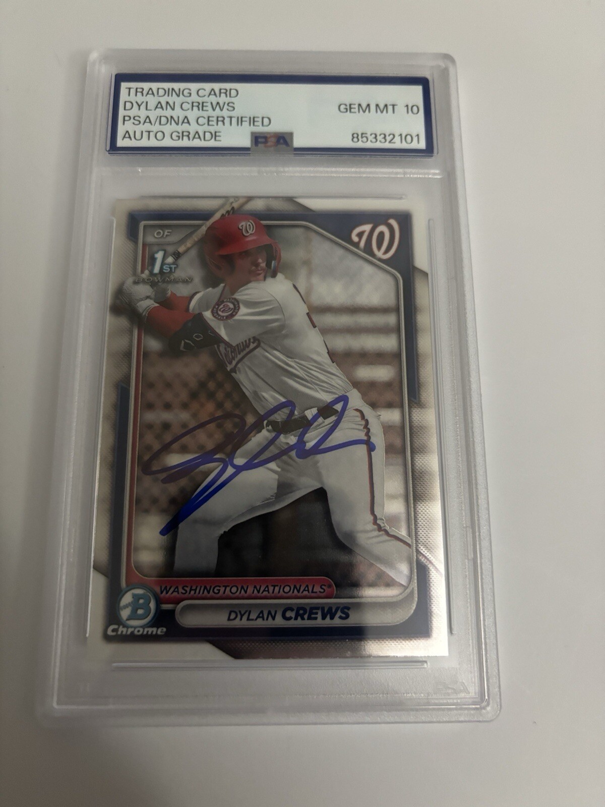 Dylan Crews Signed 2024 1st Bowman Chrome Card Nationals GM MT 10 Auto PSA/DNA