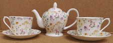 Meadow Flowers Tea Set for Two Bone China Bright Floral Teapot 2 Cups 2 Saucers