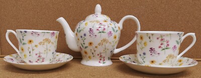 Wiesenblumen Teeservice für zwei Bone China helle Blumen Teekanne 2 Tassen 2 Untertassen