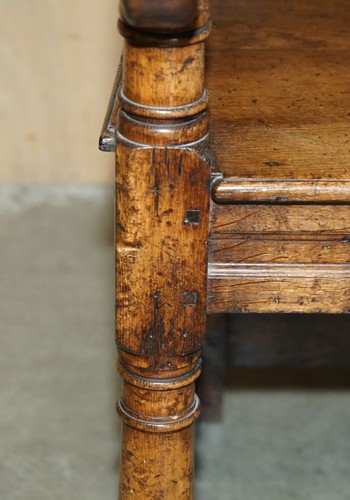 FINE & RARE ORIGINAL 19TH CENTURY WAINSCOT ARMCHAIR ENGLAND OAK WITH SIDE DRAWER - Picture 14 of 24