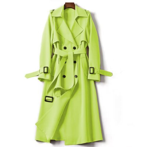 Womens British Double Breasted Lapel Collar Belt Trench Outwear Midi Loose Coat - Picture 36 of 37