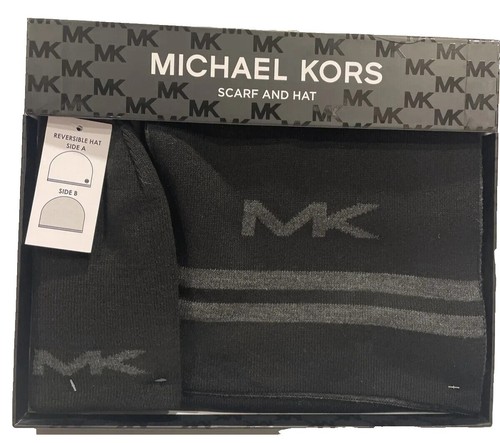 Michael Kors Scarf & Hat Gray w/ Silver Shimmer Logo 2 Piece  display picture 1