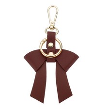 PU Leather Bow Keychain Cute Bow Key Ring for Women Wine Red 