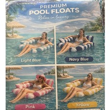 Premium Pool Float Relax in Luxury Inflatable Lounge Light Blue White Striped