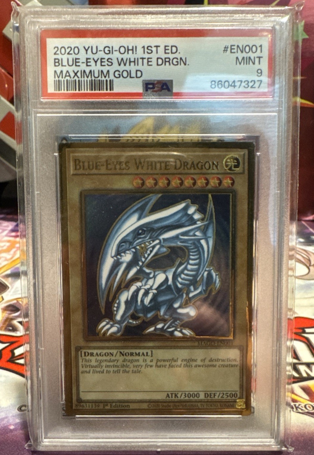 Yugioh Card 1st Ed. Blue Eyes White Dragon PSA 9, Maximum Gold MAGO-EN001, 2020