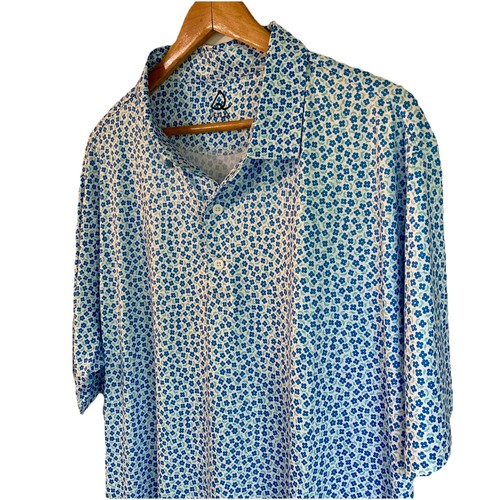 Deolax Polo Shirt Mens Size XXL Small Blue Floral Print Casual Golf Performance - Picture 4 of 13
